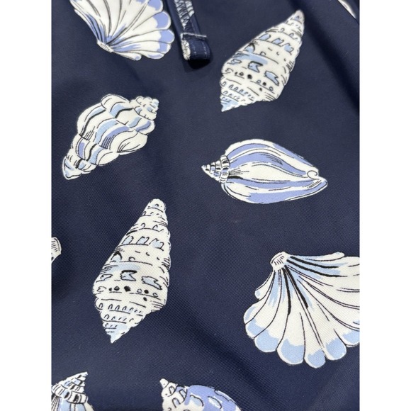 Ellen Tracy One Piece Swimsuit Sz 10 Navy Ruched Ruffle Strap Seashells - Picture 5 of 9